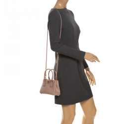 Pre Owned Prada Old Rose Saffiano Lux Leather Mini Double Zip Tote