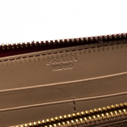 Pre Owned Prada Red Patent Leather Zip Around Wallet