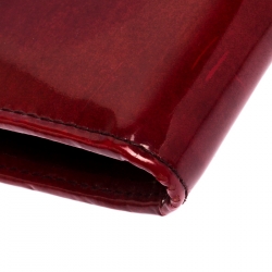 Pre Owned Prada Red Patent Leather Zip Around Wallet