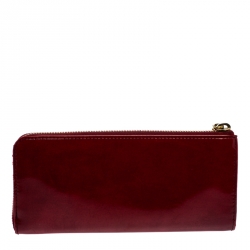 Pre Owned Prada Red Patent Leather Zip Around Wallet