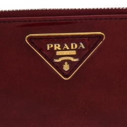Pre Owned Prada Red Patent Leather Zip Around Wallet