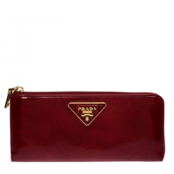 Pre Owned Prada Red Patent Leather Zip Around Wallet