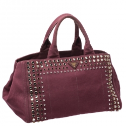 Pre Owned Prada Burgundy Canvas Crystal Studded Tote