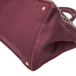 Pre Owned Prada Burgundy Canvas Crystal Studded Tote
