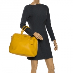 Pre Owned Prada Yellow Vitello Daino Leather Satchel