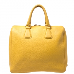 Pre Owned Prada Yellow Vitello Daino Leather Satchel