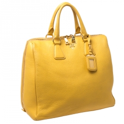 Pre Owned Prada Yellow Vitello Daino Leather Satchel