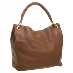 Pre Owned Prada Brown Vitello Diano Leather Hobo