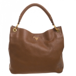 Pre Owned Prada Brown Vitello Diano Leather Hobo