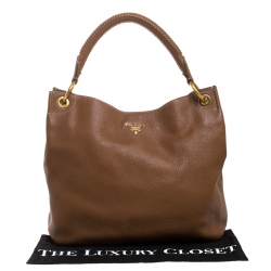 Pre Owned Prada Brown Vitello Diano Leather Hobo