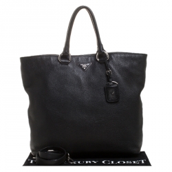 Pre Owned Prada Black Vitello Daino Leather Tote