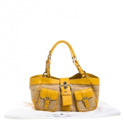 Prada Yellow/Natural Straw Front Pocket Satchel