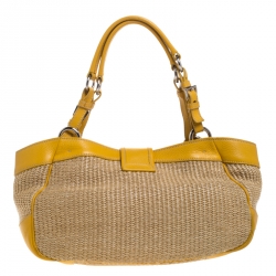 Prada Yellow/Natural Straw Front Pocket Satchel