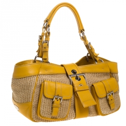 Prada Yellow/Natural Straw Front Pocket Satchel