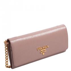 Pre Owned Prada Nude Saffiano Leather Wallet On Chain