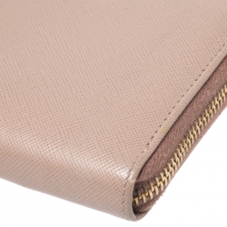 Pre Owned Prada Beige Saffiano Leather Zip Around Wallet