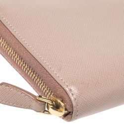 Pre Owned Prada Beige Saffiano Leather Zip Around Wallet
