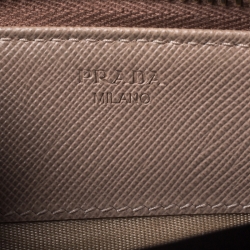 Pre Owned Prada Beige Saffiano Leather Zip Around Wallet