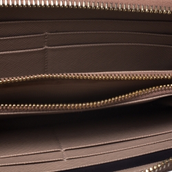 Pre Owned Prada Beige Saffiano Leather Zip Around Wallet
