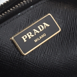 Pre Owned Prada Black Saffiano Patent Leather Medium Front Pocket Double Zip Lux Tote 