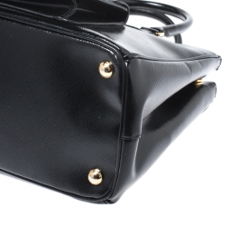 Pre Owned Prada Black Saffiano Patent Leather Medium Front Pocket Double Zip Lux Tote 