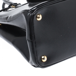 Pre Owned Prada Black Saffiano Patent Leather Medium Front Pocket Double Zip Lux Tote 