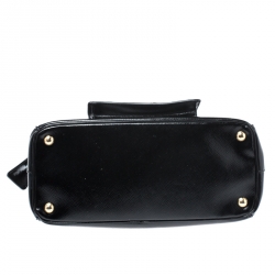 Pre Owned Prada Black Saffiano Patent Leather Medium Front Pocket Double Zip Lux Tote 