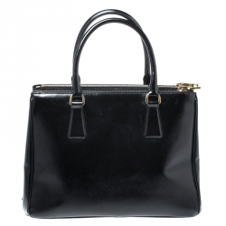 Pre Owned Prada Black Saffiano Patent Leather Medium Front Pocket Double Zip Lux Tote 