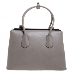 Pre Owned Prada Argilla Saffiano Cuir Leather Turnlock Twin Tote