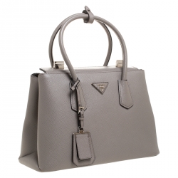 Pre Owned Prada Argilla Saffiano Cuir Leather Turnlock Twin Tote