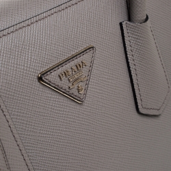 Pre Owned Prada Argilla Saffiano Cuir Leather Turnlock Twin Tote