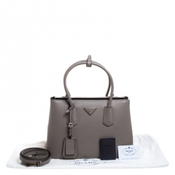 Pre Owned Prada Argilla Saffiano Cuir Leather Turnlock Twin Tote
