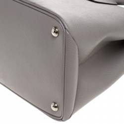 Pre Owned Prada Argilla Saffiano Cuir Leather Turnlock Twin Tote