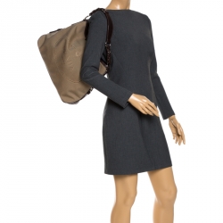 Pre Owned Prada Beige/Brown Canvas and Leather Jacquard Logo Hobo