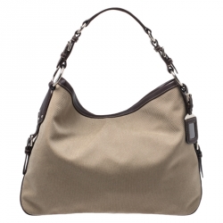 Pre Owned Prada Beige/Brown Canvas and Leather Jacquard Logo Hobo