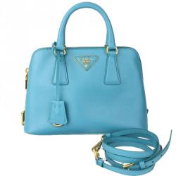 Pre Owned Prada Blue Saffiano Lux Leather Small Promenade Bag