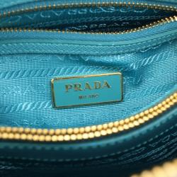 Pre Owned Prada Blue Saffiano Lux Leather Small Promenade Bag