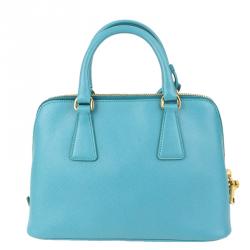 Pre Owned Prada Blue Saffiano Lux Leather Small Promenade Bag