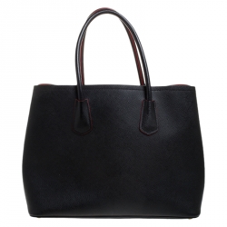 Pre Owned Prada Black Saffiano Cuir Leather Double Handle Tote