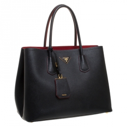 Pre Owned Prada Black Saffiano Cuir Leather Double Handle Tote