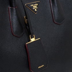 Pre Owned Prada Black Saffiano Cuir Leather Double Handle Tote