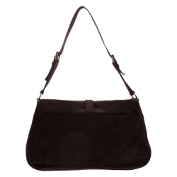 Pre Owned Prada Dark Brown Suede Scamosciato Flap Shoulder Bag