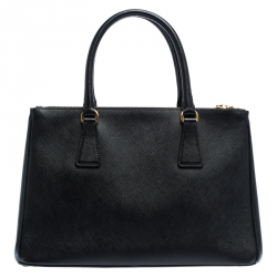 Pre Owned Prada Black Saffiano Leather Small Galleria Double Zip Tote