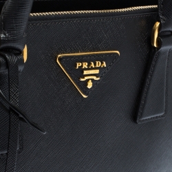Pre Owned Prada Black Saffiano Leather Small Galleria Double Zip Tote