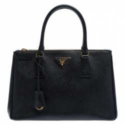 Pre Owned Prada Black Saffiano Leather Small Galleria Double Zip Tote