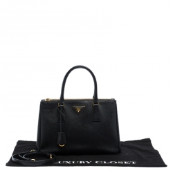 Pre Owned Prada Black Saffiano Leather Small Galleria Double Zip Tote