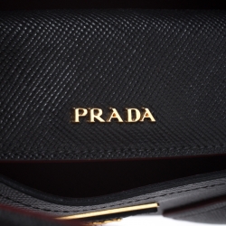Pre Owned Prada Black Saffiano Cuir Leather Medium Double Handle Tote