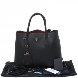 Pre Owned Prada Black Saffiano Cuir Leather Medium Double Handle Tote