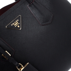 Pre Owned Prada Black Saffiano Cuir Leather Medium Double Handle Tote