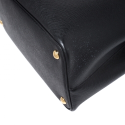 Pre Owned Prada Black Saffiano Cuir Leather Medium Double Handle Tote